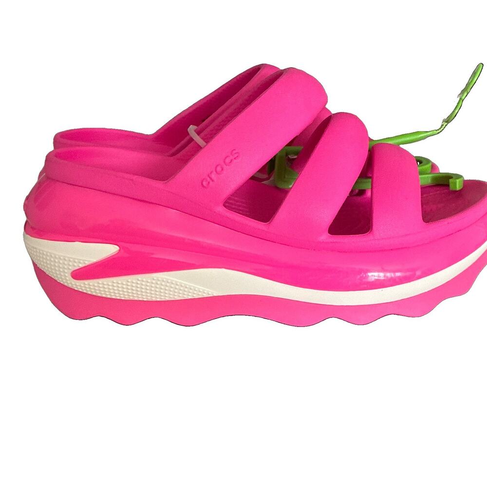 NWT Crocs Strappy Platform Sandals Pink/White Womens US 10 Slip On 209842-6TW